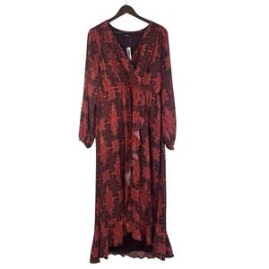 Torrid Midi Washable Crinkle Gauze Ruffle Surplice Dress 00 Boho Witchy